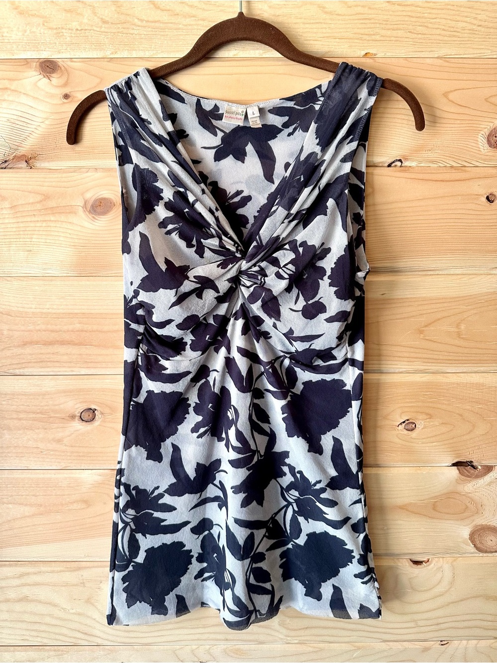 Sweet Pea by Stacy Frati Vintage Y2K Mesh Black Gray Floral Twist Tank Top L